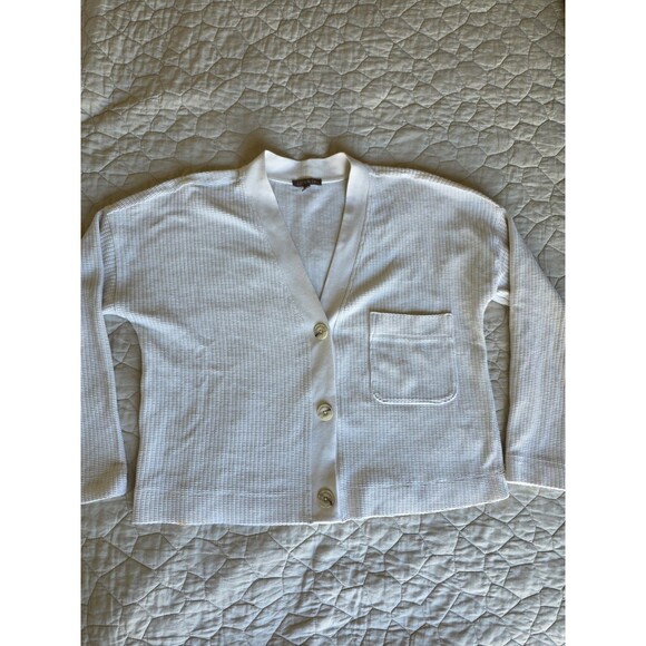 Lilla P Waffle Texture Crop Button Up Sm Cardigan Cream Top Sweater Cotton Blend - Picture 1 of 10